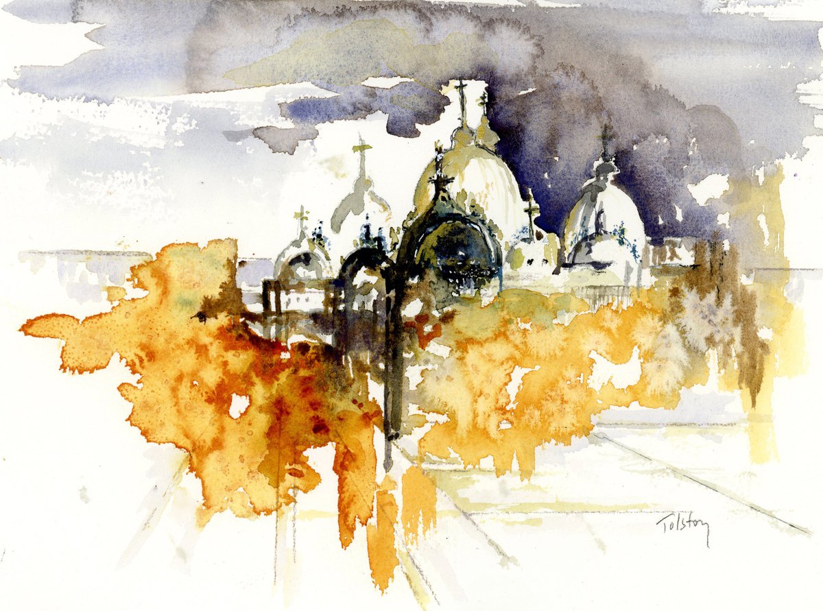 Impressionistic Cityscapes Watercolour By Alex Tolstoy, 14 X 10, San Marco, Original Artwork