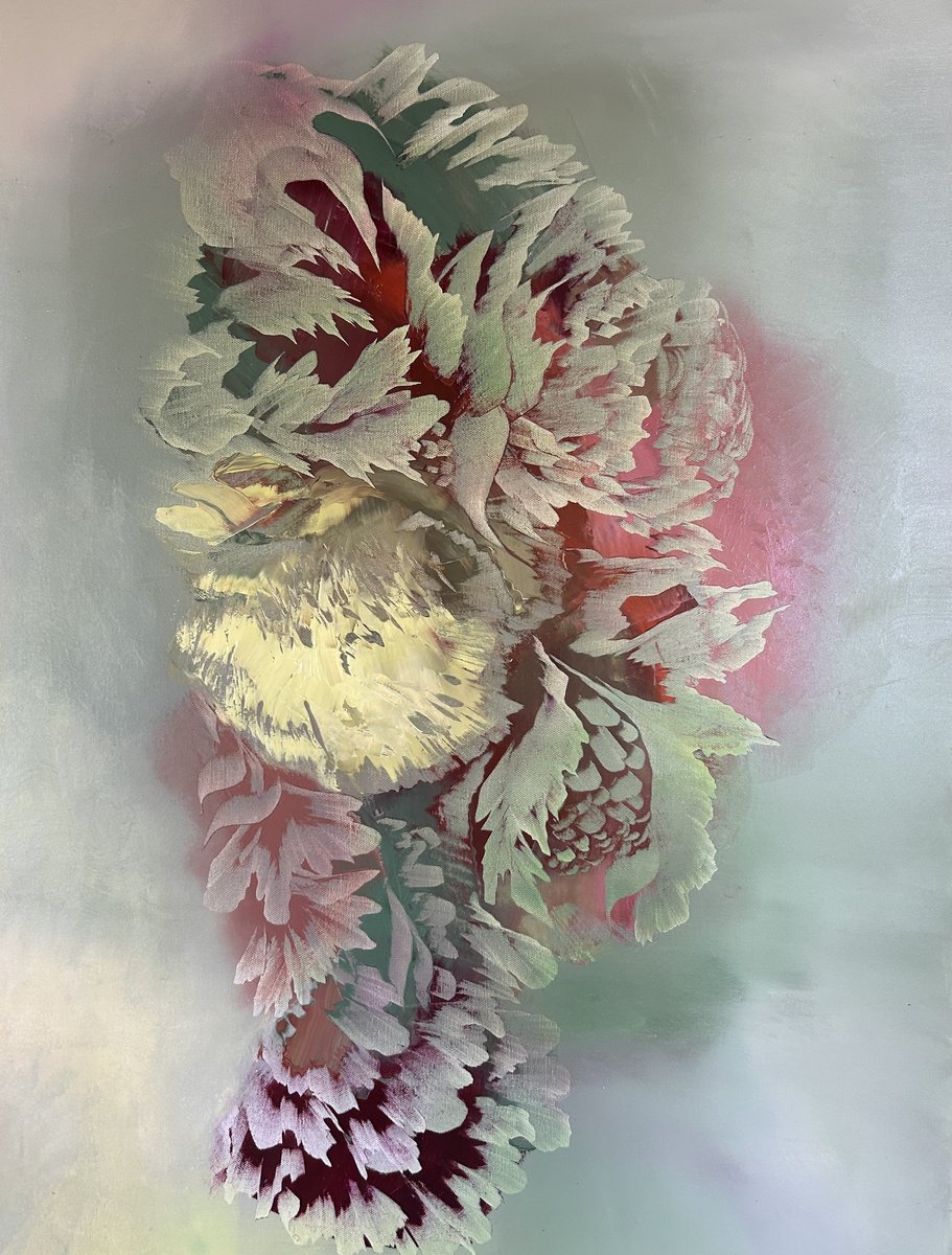 Expressive Botanical Oil Painting By Ludmila Budanov, 28 X 39", Breath Of Color, Original Artwork