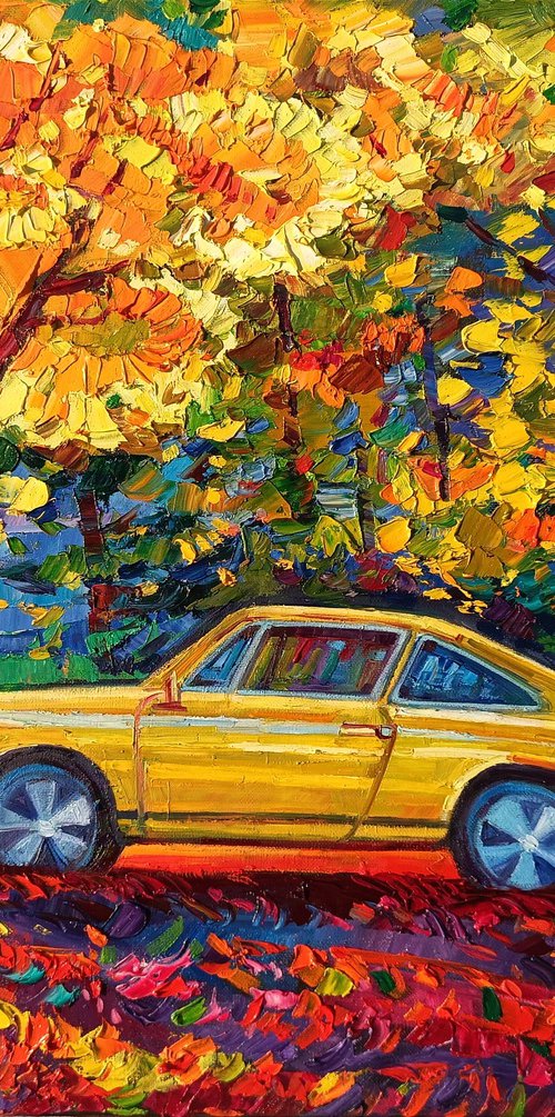 One Porsche in the fall forest by Vanya Georgieva