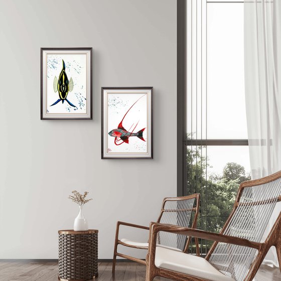 Diptych Exotic Colorful fish