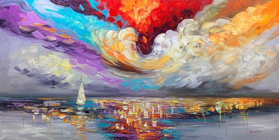 Sunset Reflections Seascape Abstract Oil Original Contemporary  Painting