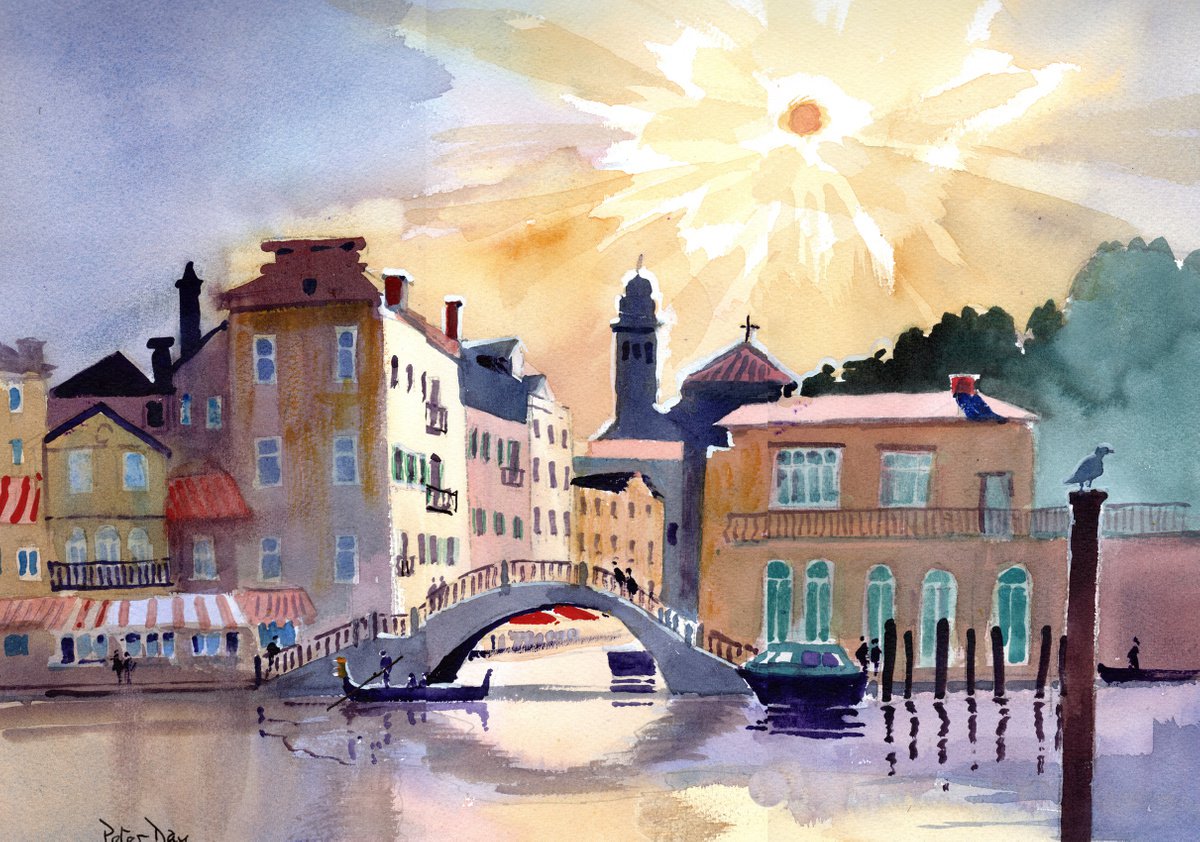 Impressionistic Cityscapes Watercolour By Peter Day, 17 X 13", Venice Grand Canal. Italy, Original Artwork