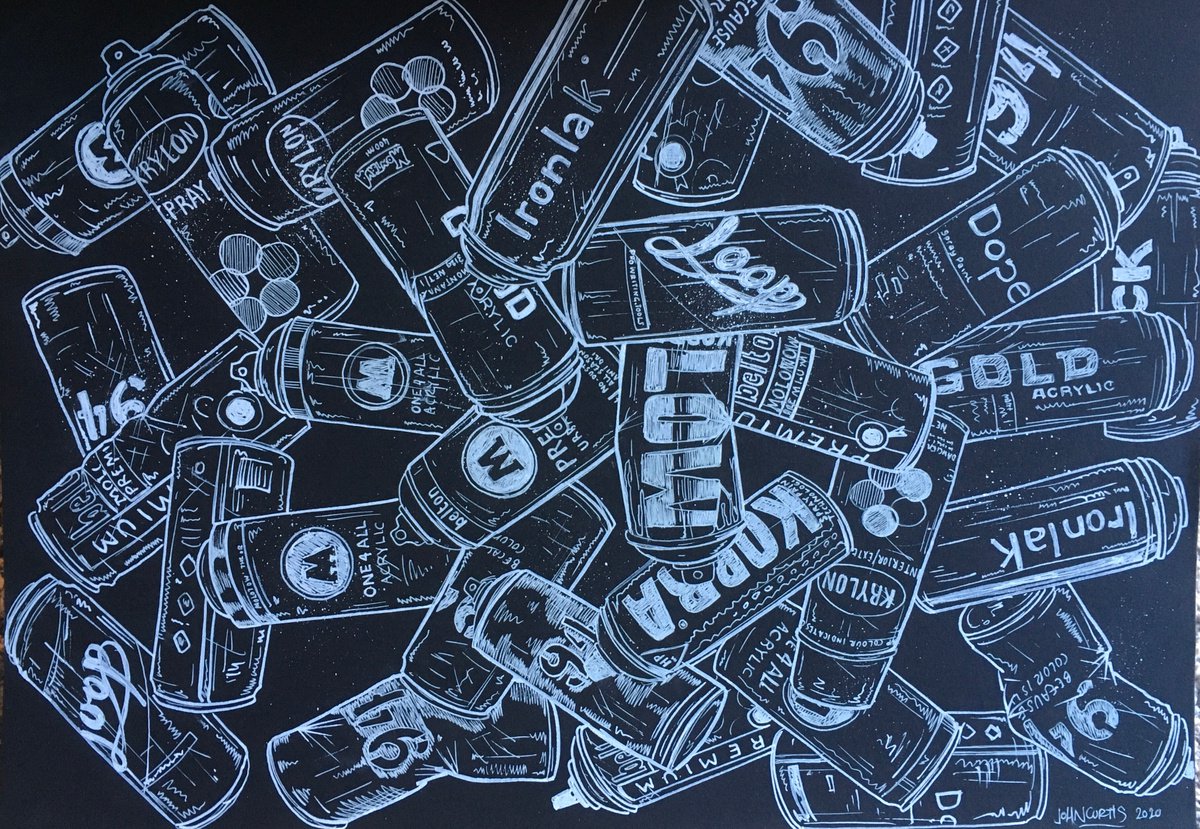 Illustrative Still Life Ink Drawing By John Curtis, 17 X 12, Cans (Black And White), Original Artwork