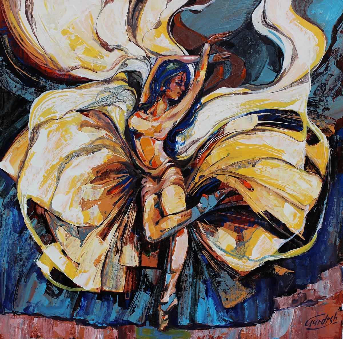 Abstract Acrylic Painting By Artist Gurdish Pannu, 18 X 18, Dance Paintings-The Balance, Original Artwork
