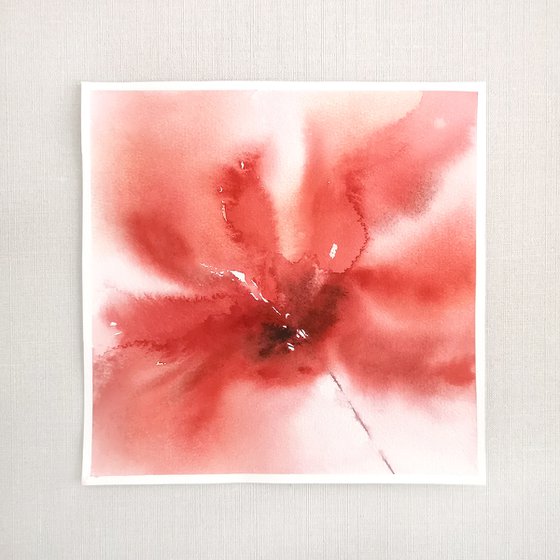 Red flower. Watercolor abstract floral painting