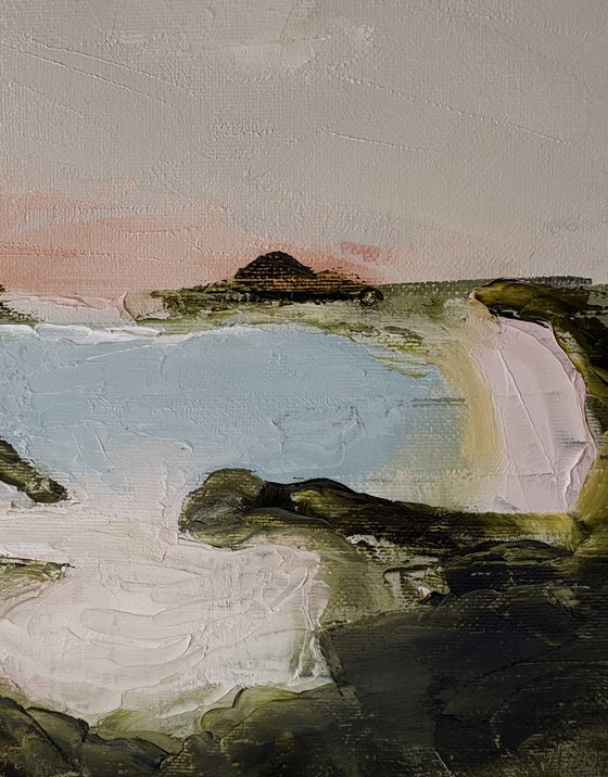 Impasto abstract seascape cliffs calm.
