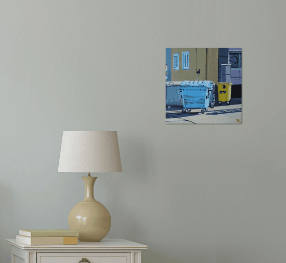 Trash cans in the yard