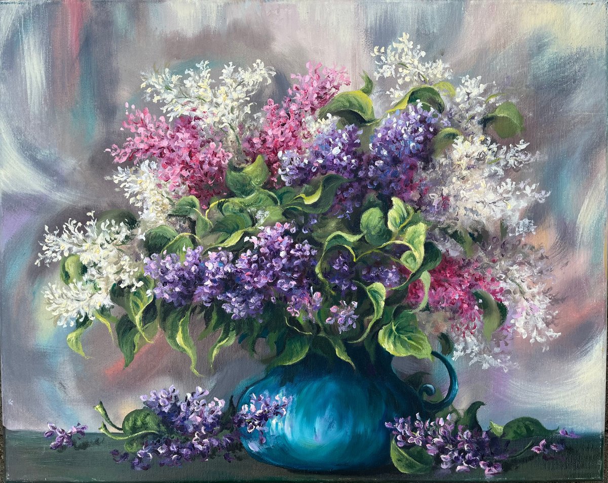 Photorealistic Botanical Oil Painting By Oana Voda, 20 X 16", Lillac Scent, Original Artwork