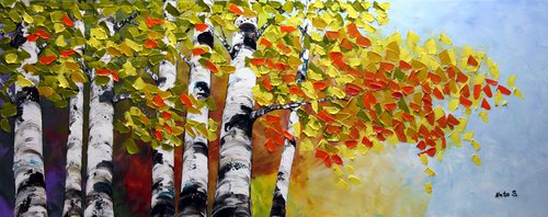 Fall Birch Forest - Original Large Textured Painting by Nataliya Stupak