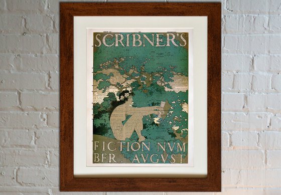 Scribner's Fiction Number - Collage Art Print on Large Real English Dictionary Vintage Book Page