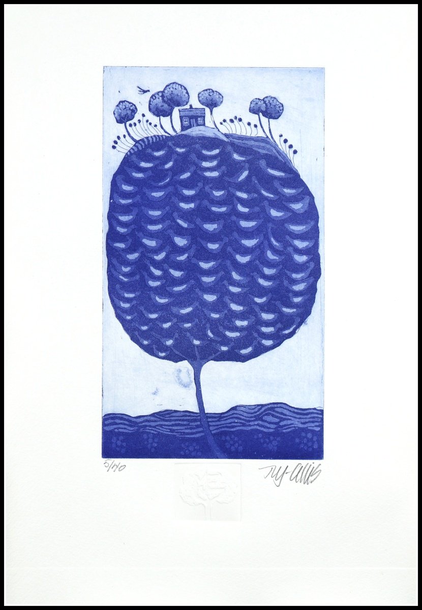 Illustrative Animal Etchings & Engravings By Mariann Johansen-Ellis, 10 X 15", Bird Tree, Original Artwork