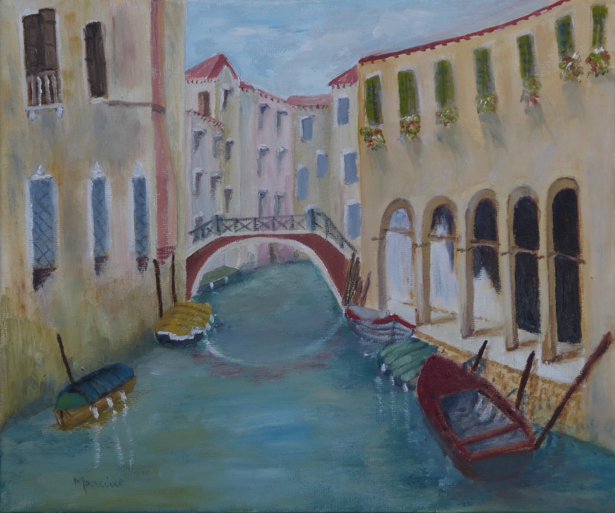 Impressionistic Landscape Oil Painting By Maddalena Pacini, 12 X 10", Rio Della Maddalena, Original Artwork