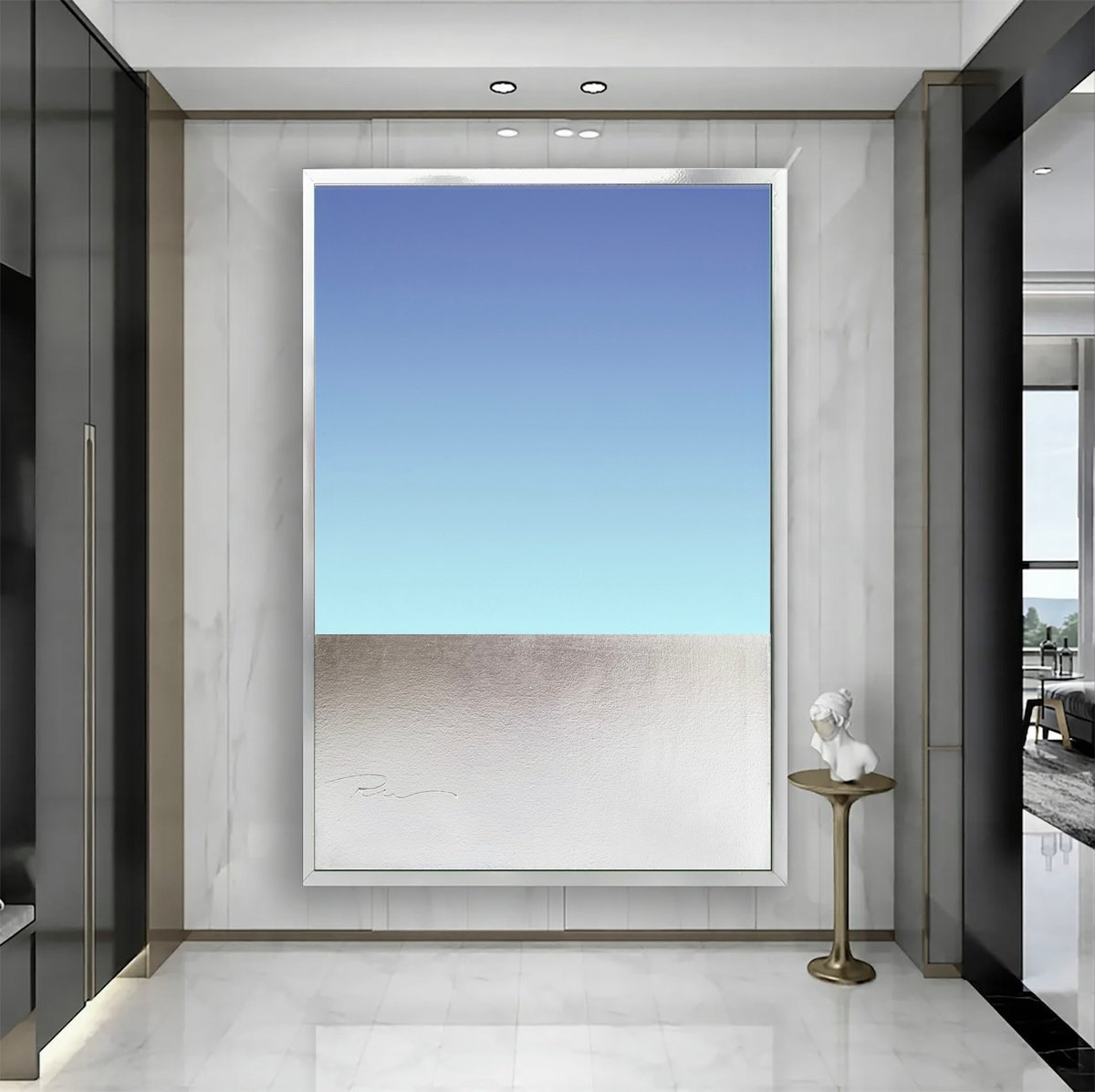 Abstract Landscape Acrylic Painting By Indie Ru, 39 X 59, Minimalist Turquoise Seascape, Original Artwork