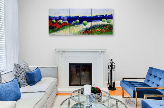 Colorful original oil painting on canvas landscape