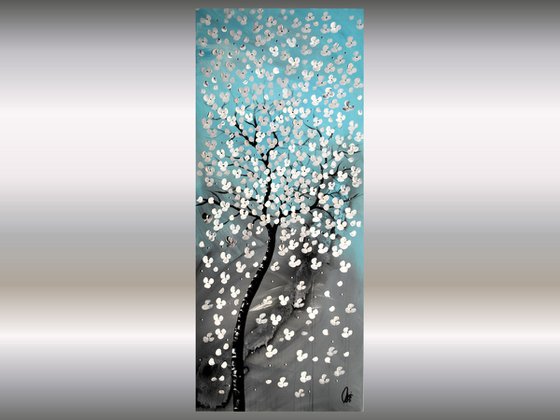 Silver Blossoms II acrylic abstract painting flowers blossoms nature painting canvas wall art