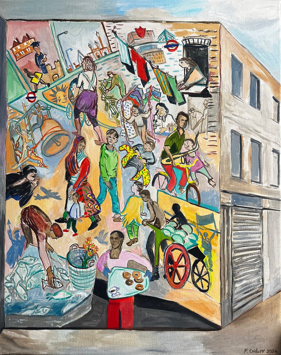 Urban And Pop Portrait Oil Painting By Frank Creber, 24 X 30, Whitechapel Stories, Original Artwork