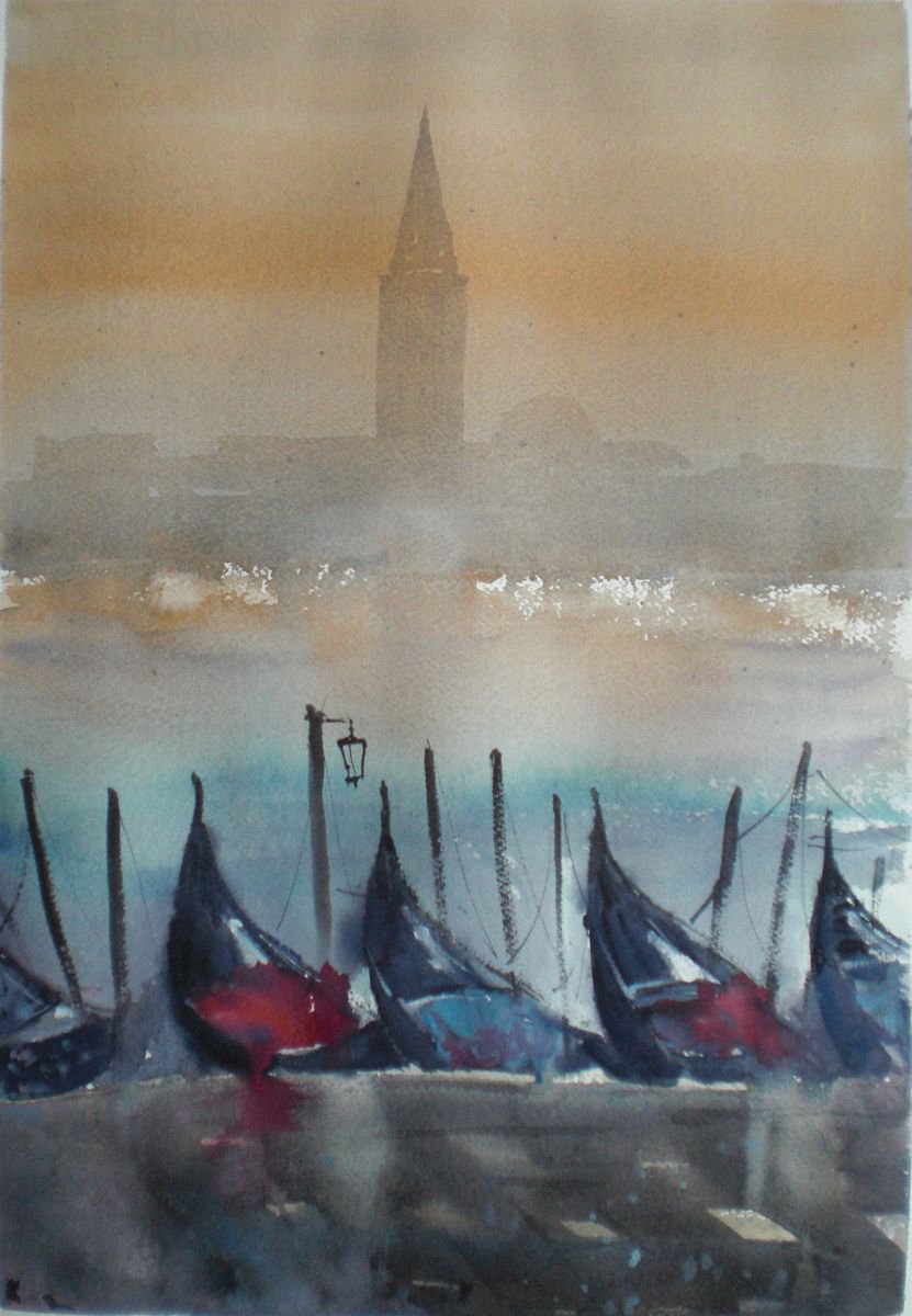 Expressive Cityscapes Watercolour By Giorgio Gosti, 13 X 19, Venice 35, Original Artwork