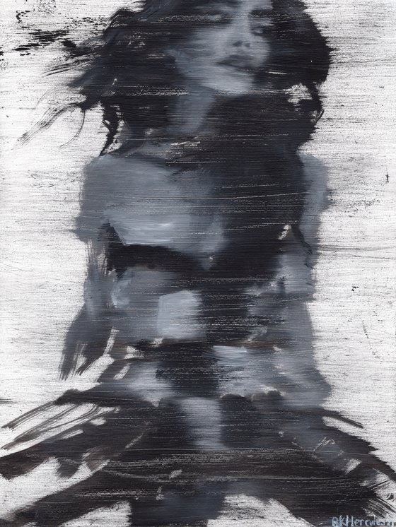 Dalila | Black and white oil painting on paper | fashion muse model woman lady