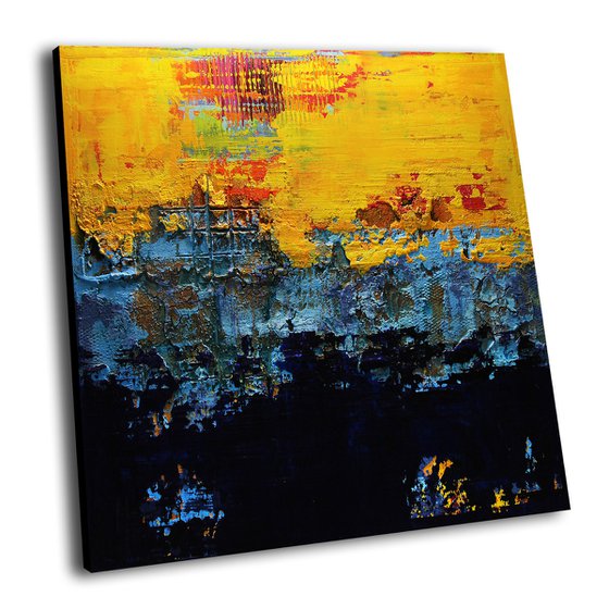 NIGHT SKY - 80 X 80 CMS - ABSTRACT PAINTING TEXTURED * BLUE * YELLOW
