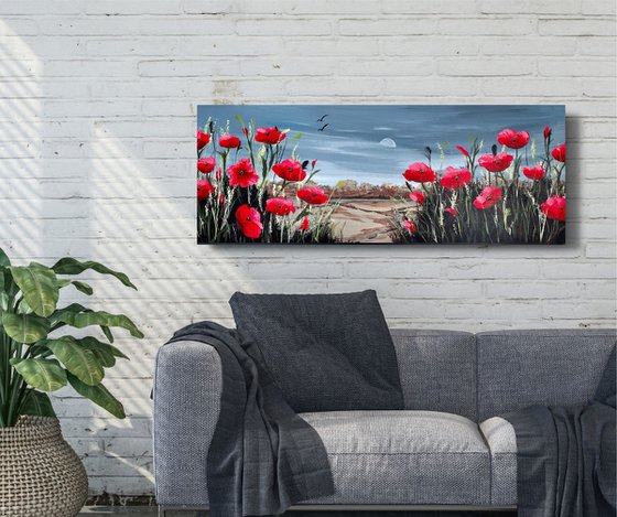 Red Poppies on a Panoramic Canvas