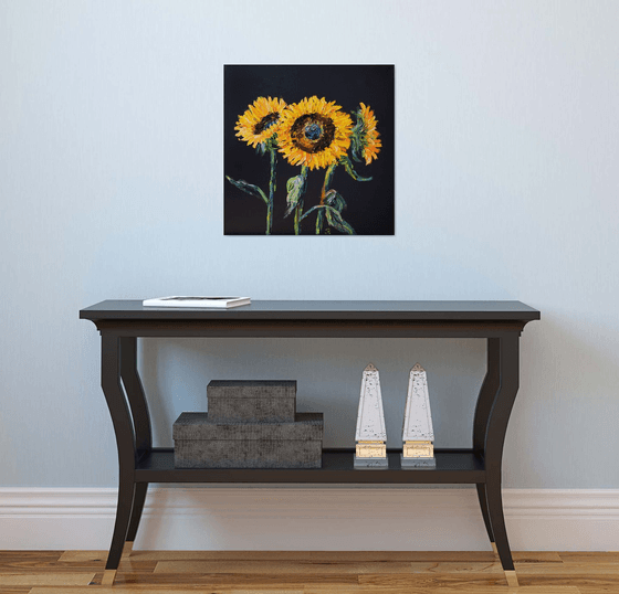 Palette knife impasto oil painting on canvas  Sunflowers