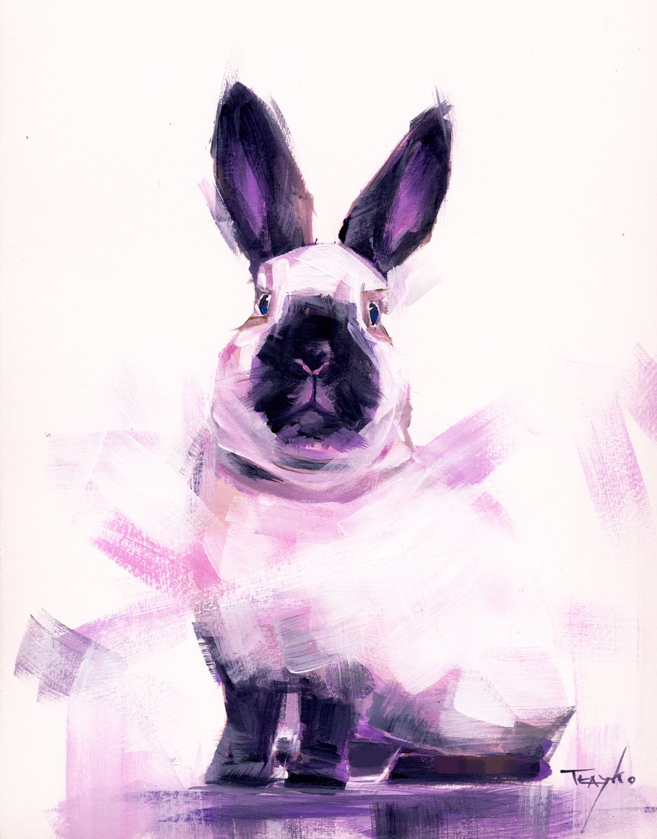 Expressive Animal Acrylic Painting By Trayko Popov, 9 X 12", Rabbit | Bunny, Original Artwork