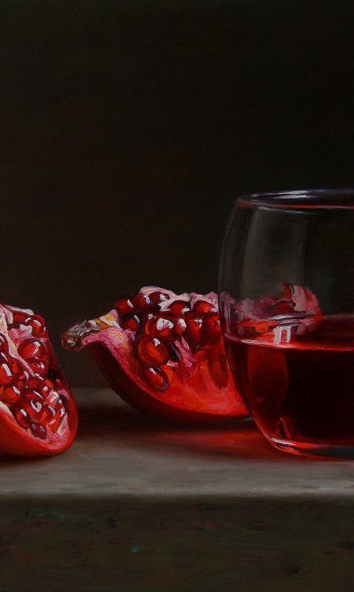 Pomegranate with a glass by Albert Kechyan