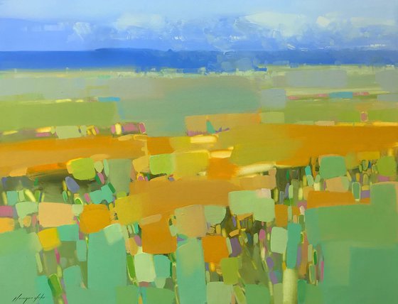 Summer Field, Landscape oil painting, Handmade artwork,