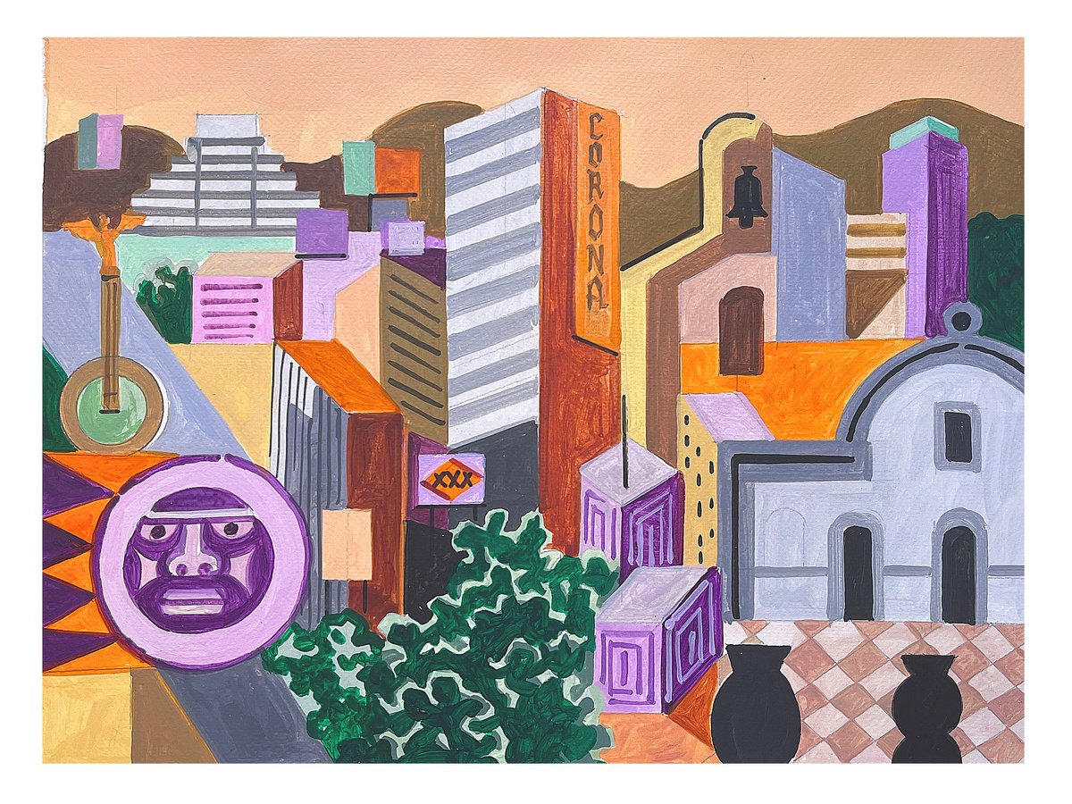 Urban And Pop Cityscapes Acrylic Painting By Andre Baldet, 16 X 12, Mexico_City-05, Original Artwork