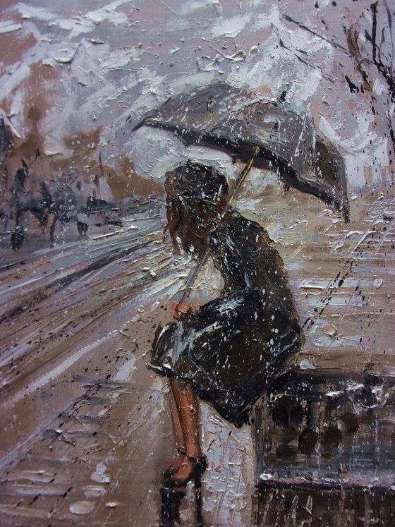 " WHERE ARE YOU GOING I " original painting CITY palette knife GIFT