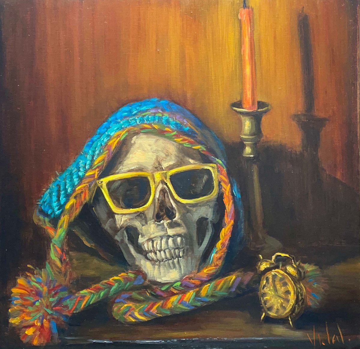 Impressionistic Still Life Oil Painting By Christopher Vidal, 20 X 20, Time