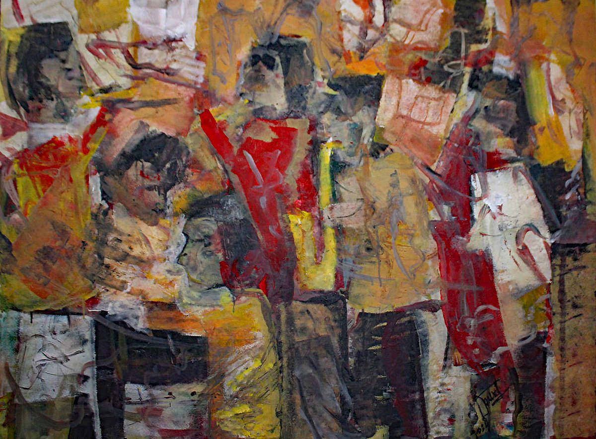 Abstract Acrylic Painting By Jacques Donneaud, 44 X 33, Jazz Music, Original Artwork