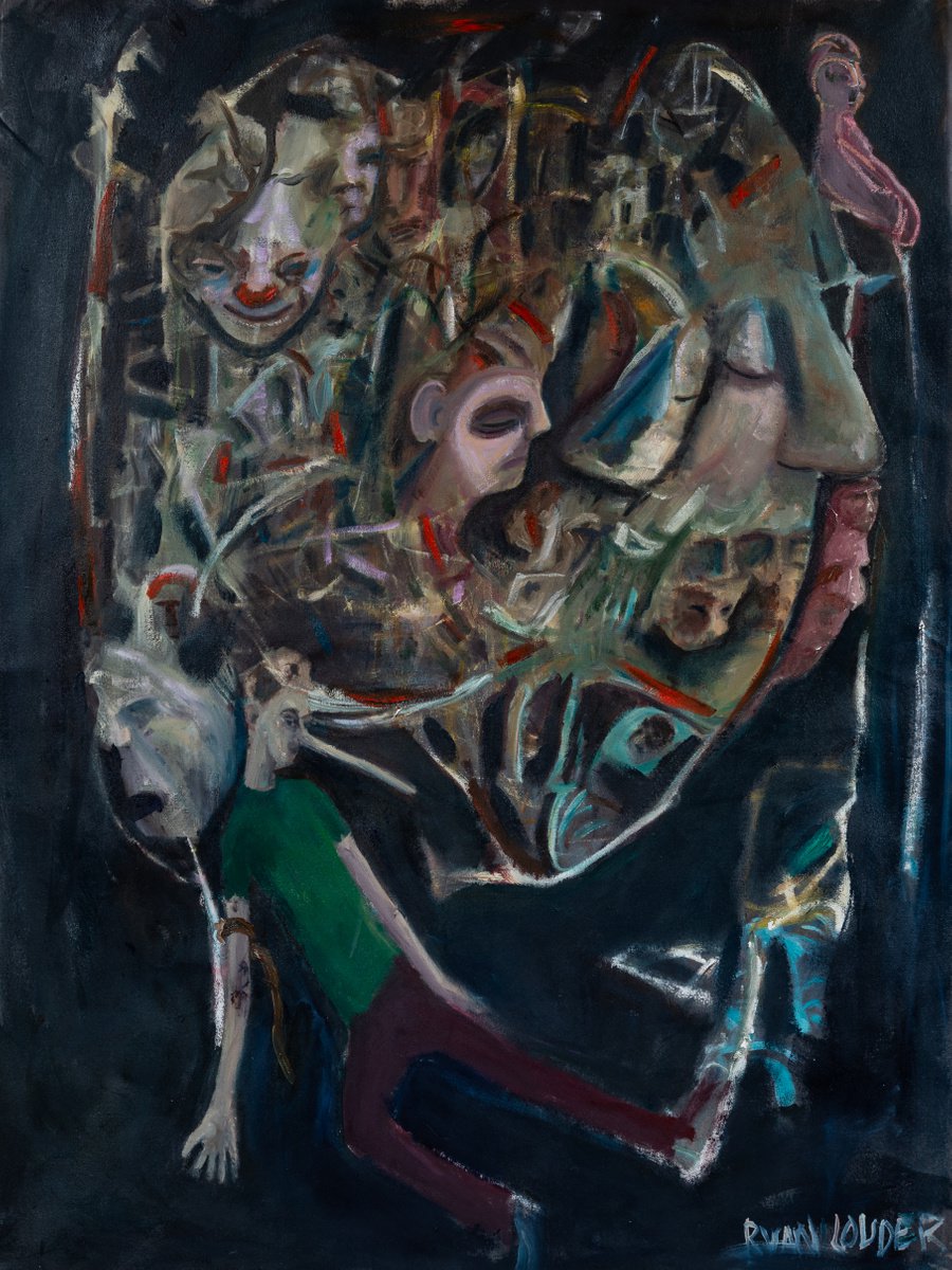 Expressive Portrait Oil Painting By Ryan Louder, 51 X 65", Pinocchios Dream Of Mother, Original Artwork