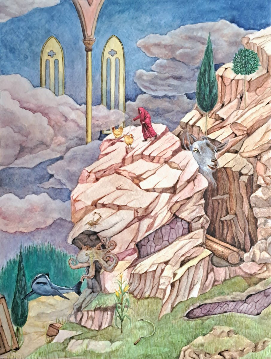 Surrealistic Landscape Watercolour By Andromachi Giannopoulou, 9 X 13, Divine, Original Artwork