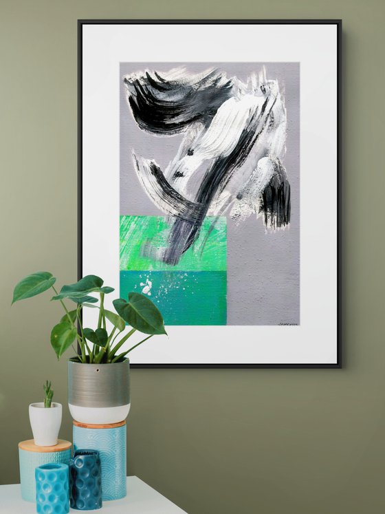 Bright Green Abstract on Gray