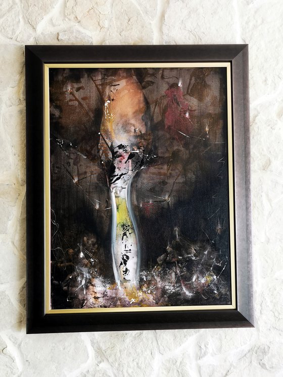 Framed dark ghostlly gothic abstract painting still life by O KLOSKA