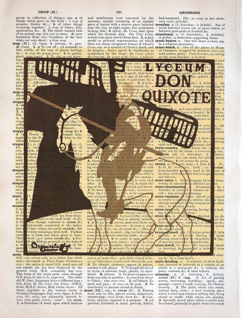 Don Quixote - Collage Art Print on Large Real English Dictionary Vintage Book Page by Jakub DK - JAKUB D KRZEWNIAK