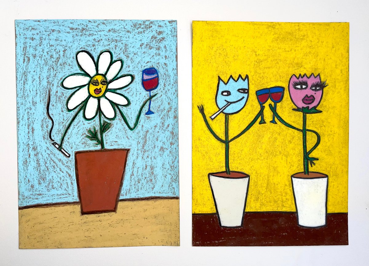 Set 2 artworks "Flowers" by Ann Zhuleva