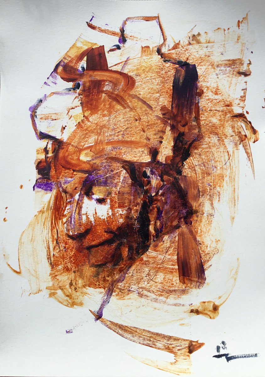 Expressive Portrait Acrylic Painting By Dominique Deve, 11 X 17, Nina, Original Artwork