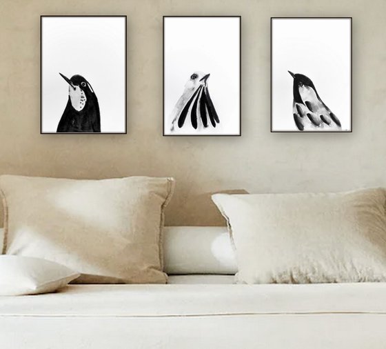 Set of 3 Bird paintings.