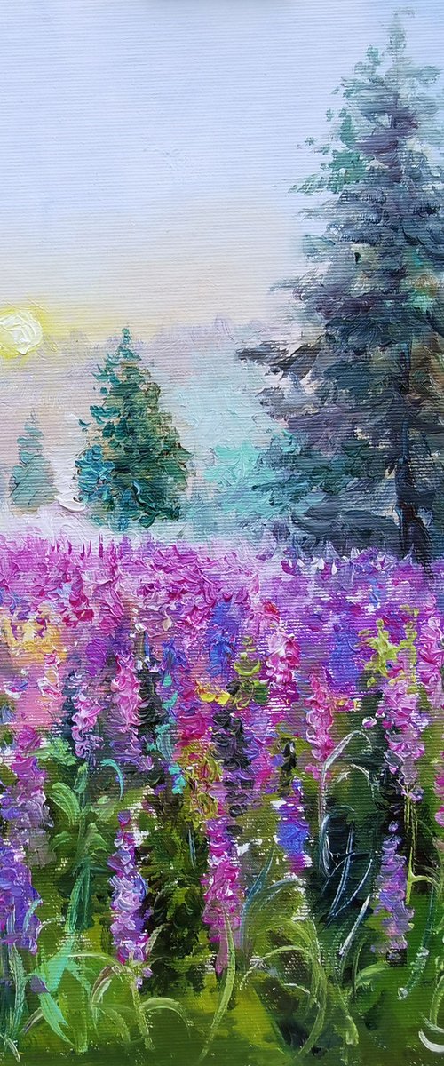 Forest oil painting, Landscape wall art by Annet Loginova