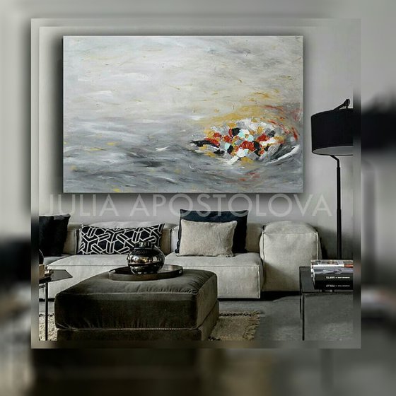 XXL Wall Art, Minimalist Painting, Original Abstract Art, Gray Silver Gold, Contemporary Art, Ready to Hang, Huge Painting, Large Modern Wall Art Decor - ''A Winter Reverie''
