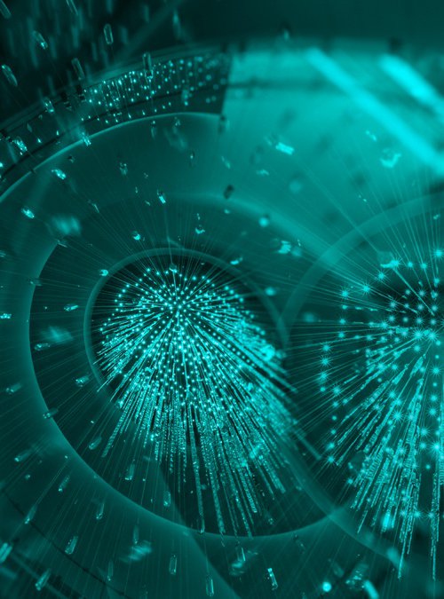 cyan chandelier by Daniel Fontaine