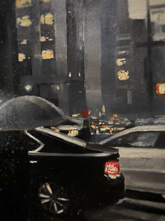"New York Rain" 100x100 original oil painting
