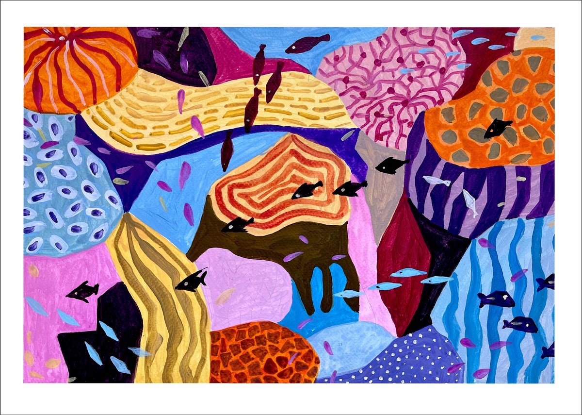 Urban And Pop Landscape Acrylic Painting By Andre Baldet, 17 X 12, Maldives_Lagoon-07, Original Artwork