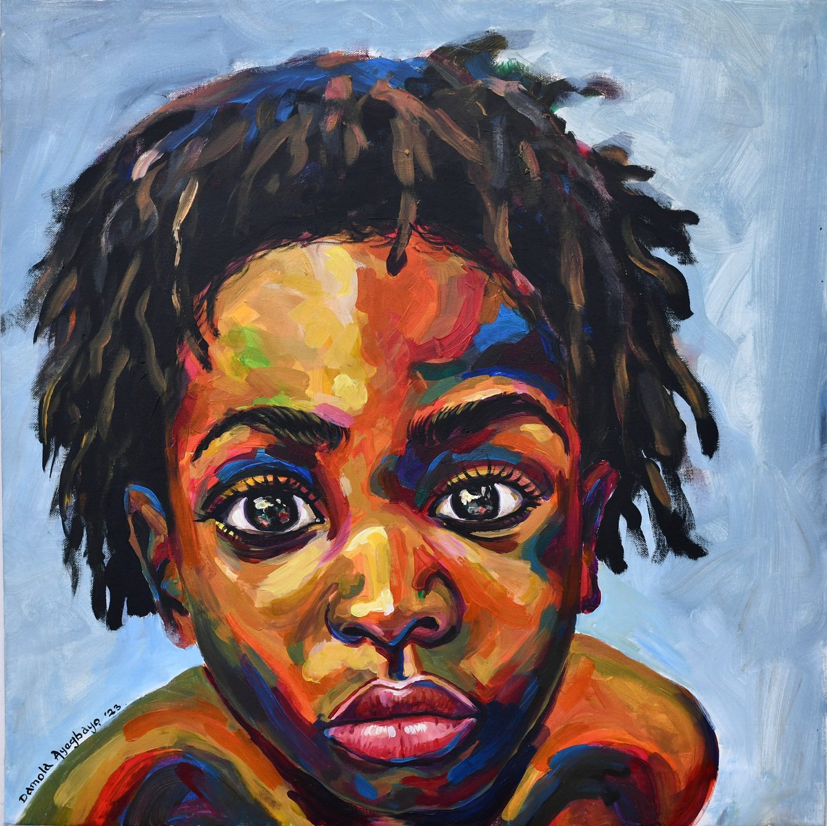 Expressive Portrait Acrylic Painting By Damola Ayegbayo, 24 X 24, Vision Of Hope 6, Original Artwork