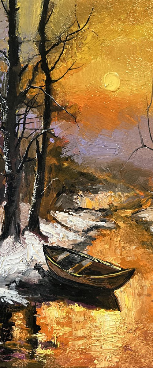 " Winter Sunrise with Boat " by Reneta Isin