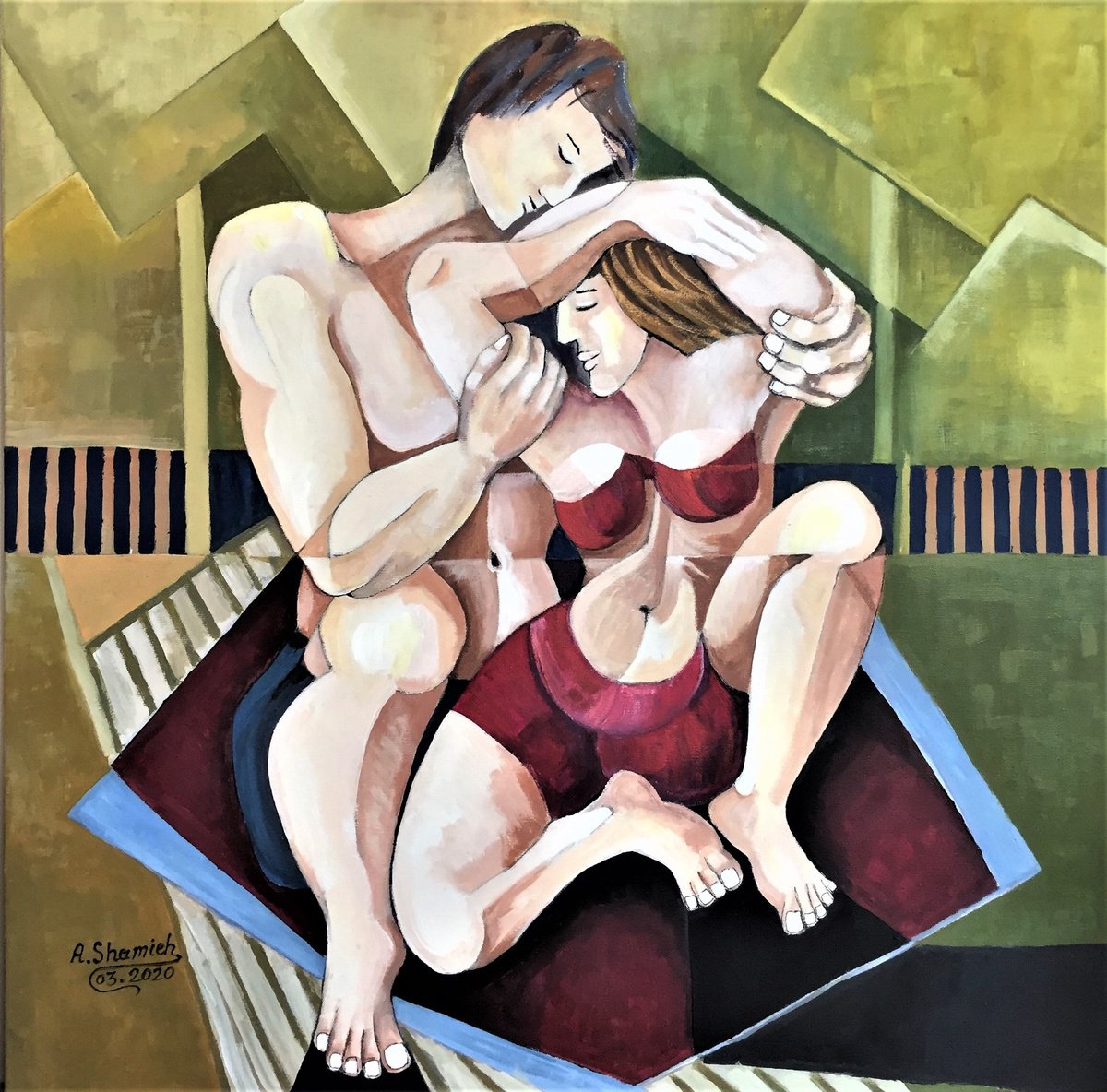 Expressive Portrait Acrylic Painting By Abdelrahman Shamieh, 24 X 24, Untitled, Original Artwork