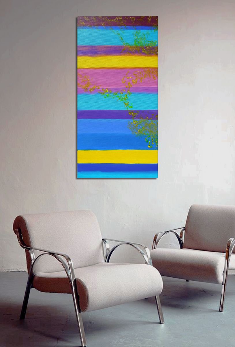 Abstract Landscape Acrylic Painting By Davide De Palma, 16 X 31, The View From Afar, Original Artwork