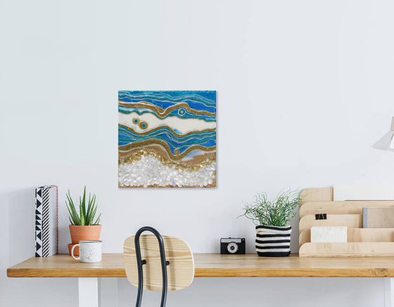 California. Geode. Marble Art. Geode wall art, Gold, White, Turquoise, Blue, geode wall art Resin painting.